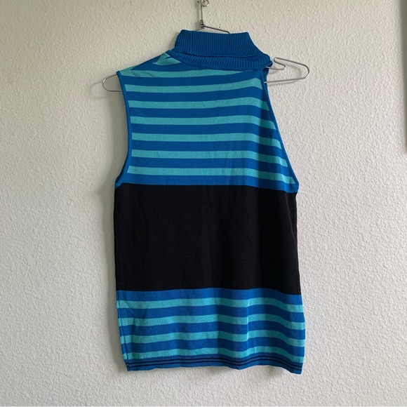 GIANNI VERSACE COUTURE vintage stripe knit turtleneck blouse blue black top - Picture 6 of 9